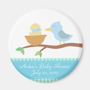 Aimant Baby shower : Beau bleu mignon avec un bébé à pein