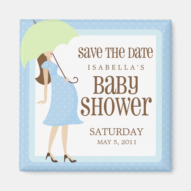 Aimant Baby shower Bleu Enregistrer La Date (Devant)