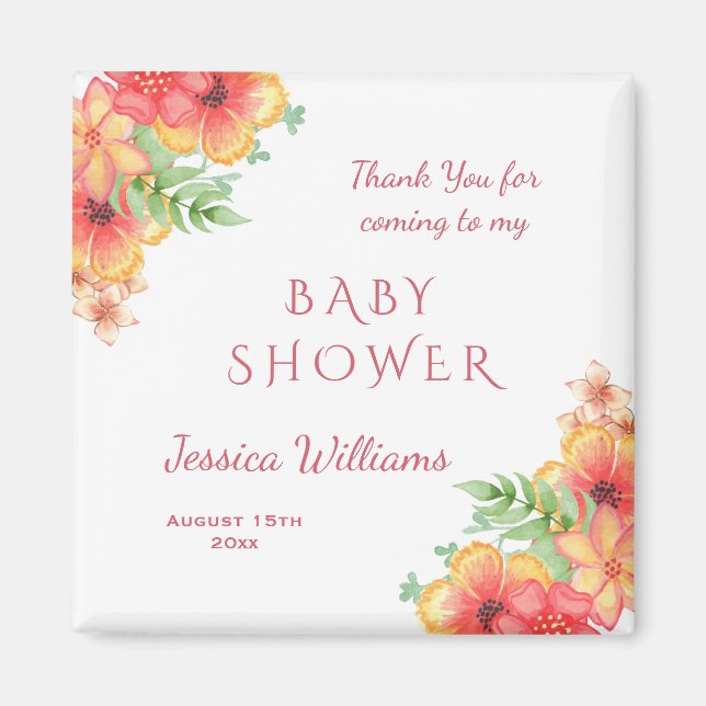 Aimant Baby shower Chic Aquarelle de coin Fleurs (Devant)