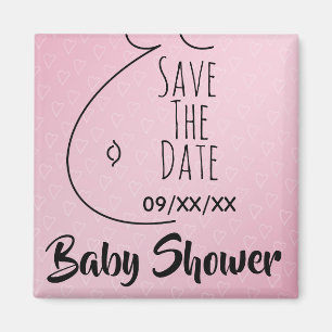Aimant Baby shower Coeurs rose Bump  Enregistrer La Date