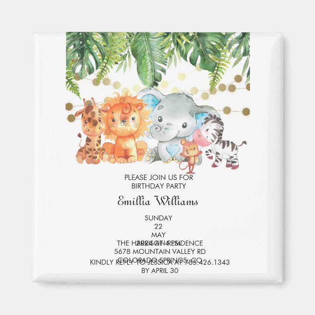 Aimant Baby shower d'aventure pour les animaux des bois (Devant)