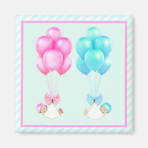 Aimant baby shower de jumeaux pour bébés