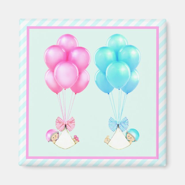 Aimant baby shower de jumeaux pour bébés (Devant)
