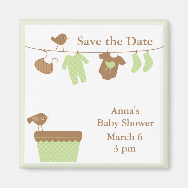 Aimant Baby shower de ligne de vêtements verte (Devant)