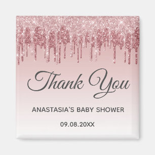 Aimant Baby shower de l'Merci de l'or rose glam Blush