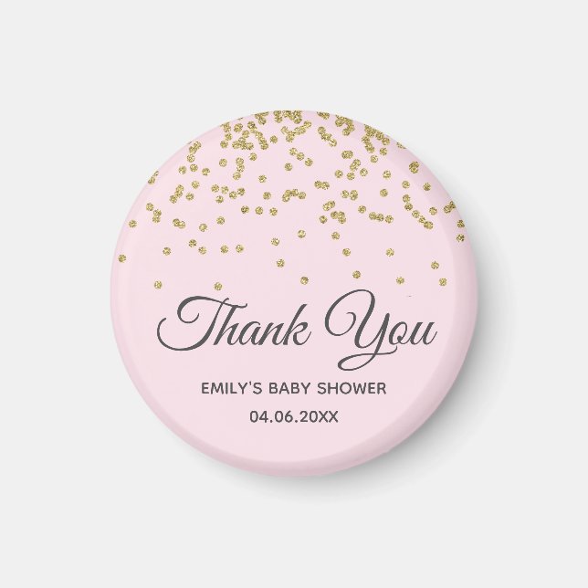 Aimant Baby shower de Merci de Parties scintillant en or  (Devant)