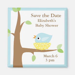 Aimant Baby shower de nids d'oiseaux bleus
