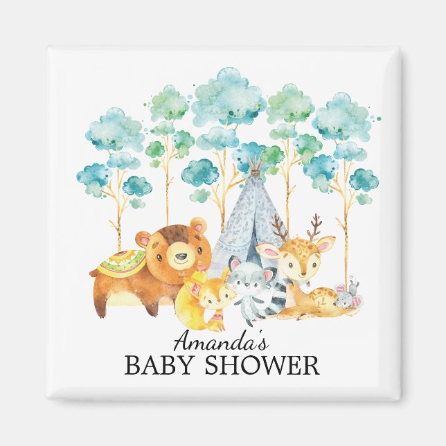 Aimant Baby shower des animaux des bois tribaux privilégi (Devant)