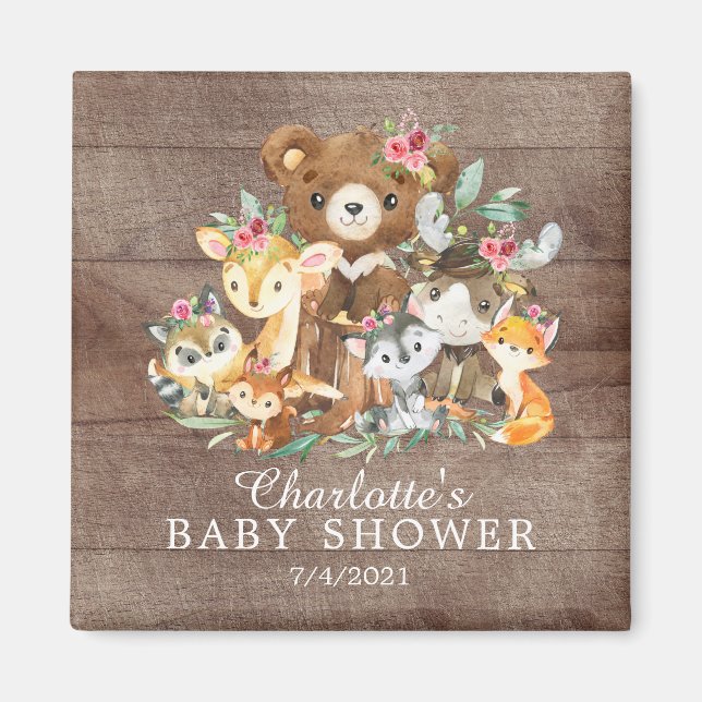 Aimant Baby shower des filles des amis de Woodland (Devant)
