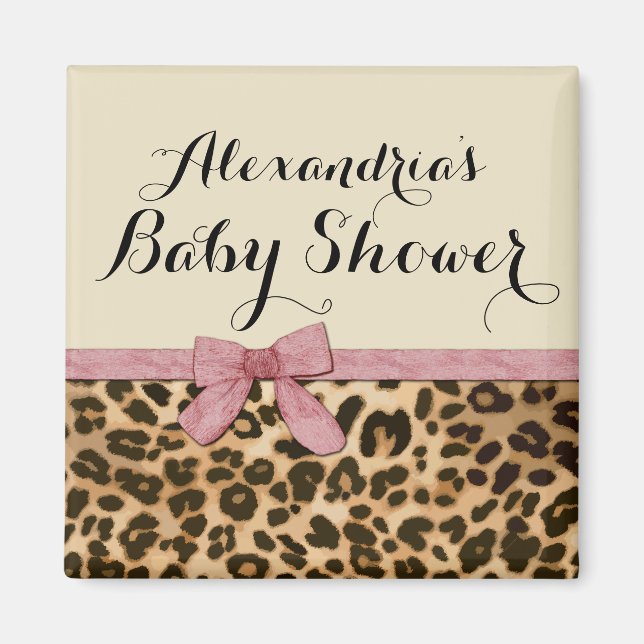 Aimant Baby shower Fancy Leopard Rose Bow Girl (Devant)