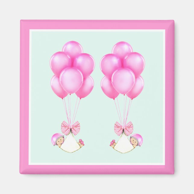 Aimant Baby shower fille jumeaux (Devant)