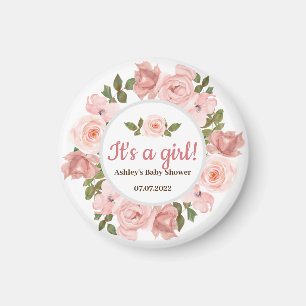 Aimant Baby shower floral de couleur Rose clair