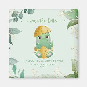 Aimant Baby Shower Garçons Dinosaure Vert Mignon  