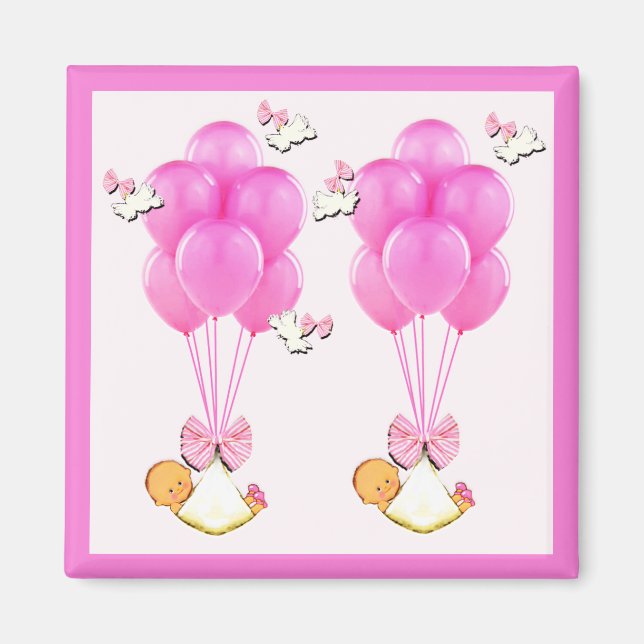 Aimant Baby shower Girl Twins (Devant)