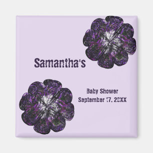 Aimant Baby shower Keepsaké Fleurs pourpres Bébé Fille