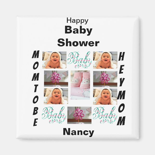 Aimant Baby shower personnalisé 11 Collage photo (Devant)