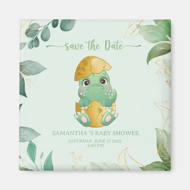 Aimant Baby shower pour garçons de dinosaures vert (Devant)
