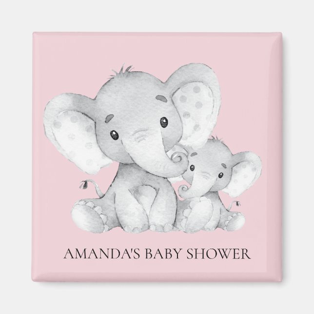 Aimant Baby shower rose éléphant Favoriser l'aimant (Devant)