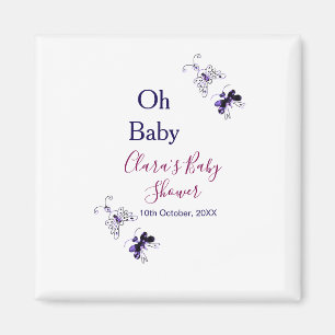 Aimant Baby shower rose papillon violet oh bébé moderne
