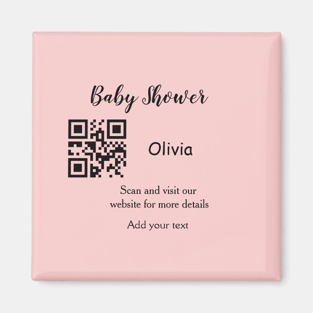 Aimant Baby shower rose simple q r code ajouter le texte  (Devant)