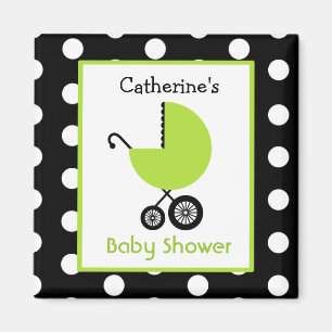 Aimant Baby shower - Transport vert et Pois