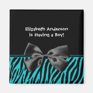 Aimant Baby shower Turquoise Et Black Zebra Print Boy