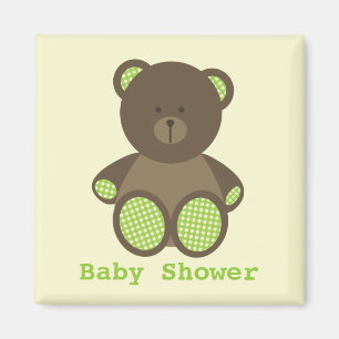 Aimant Baby shower vert neutre Favoriser En vichy Ours