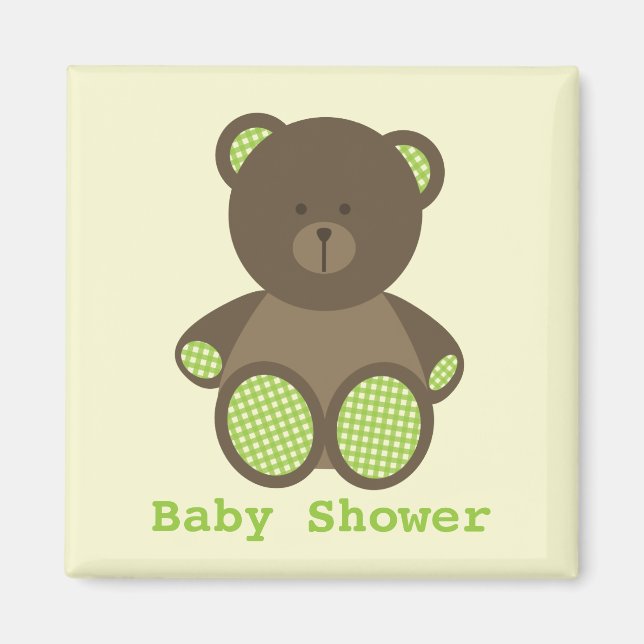 Aimant Baby shower vert neutre Favoriser En vichy Ours (Devant)
