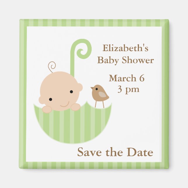 Aimant Baby shower vert parapluie neutre (Devant)
