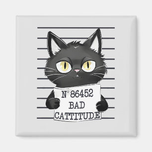 Aimant Bad Cattitude - Mugshot de chat noir