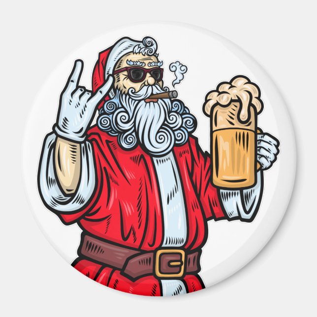 Aimant Bad Père Noël, Rock, Bière et Cigar (Devant)