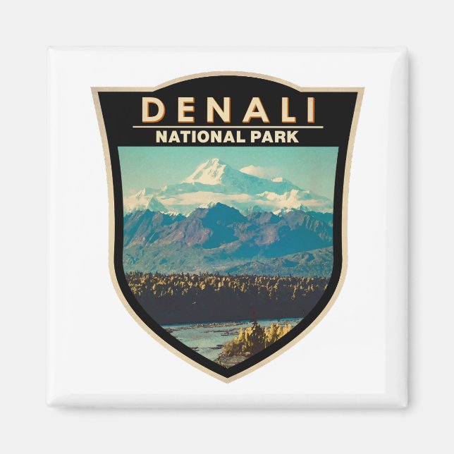 Aimant Badge d'aquarelle du parc national de Denali (Devant)