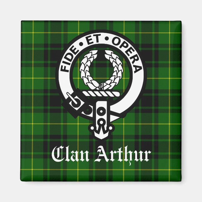 Aimant Badge de crête et tartan du clan Arthur (Devant)
