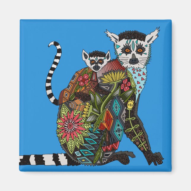 Aimant Bague Queue Lemur Amour bleu (Devant)
