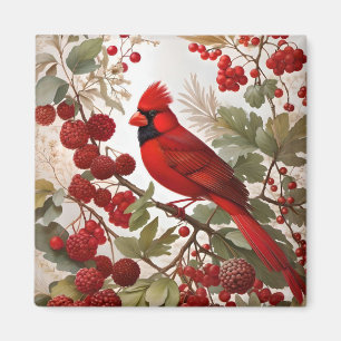 Aimant Baies rouges d'oiseaux du Cardinal Nord