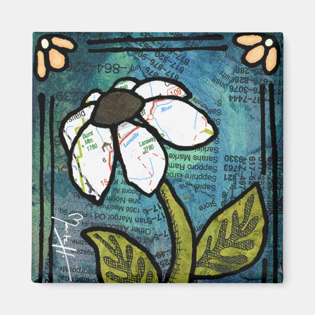 Aimant Baise blanche sur Arrière - plan bleu - Collage (Devant)