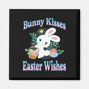 Aimant Baisers de lapin Pâques souhaite de mignons oeufs