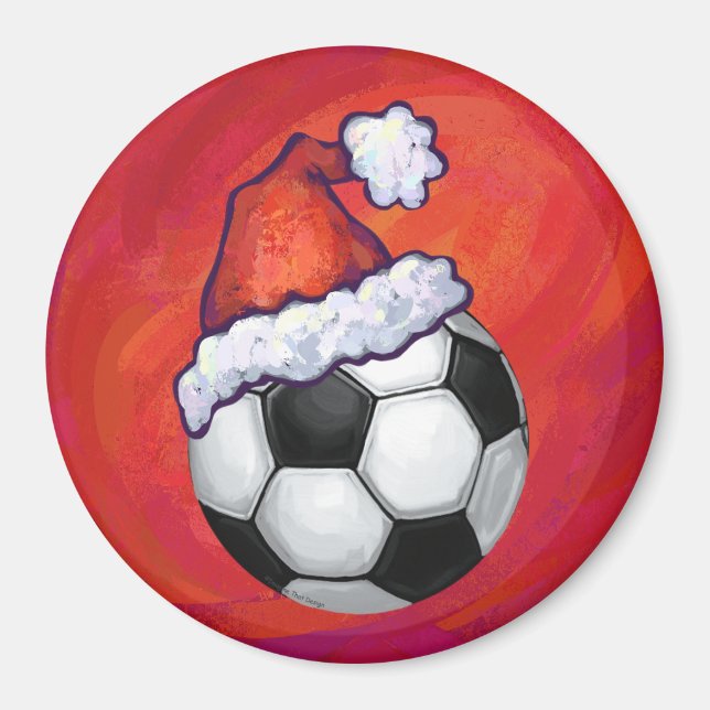 Aimant Bal de football de Santa Hat en rouge (Devant)