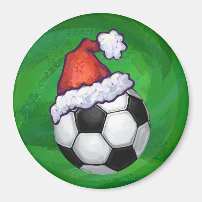 Aimant Bal de football Santa Chapeau sur Vert (Devant)