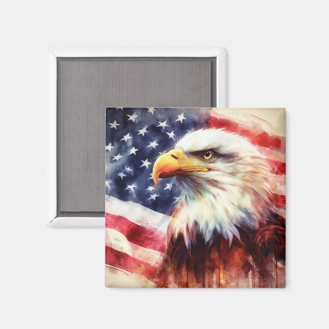 Aimant Bald Eagle avec drapeau des États-Unis d'Amérique (Recto/Verso)