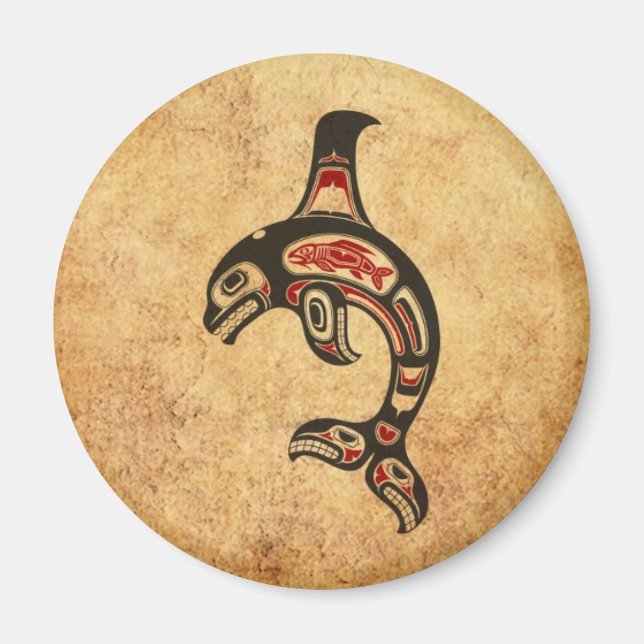 Aimant Baleine tueuse de l'Esprit Haida rouge et noir vie (Devant)