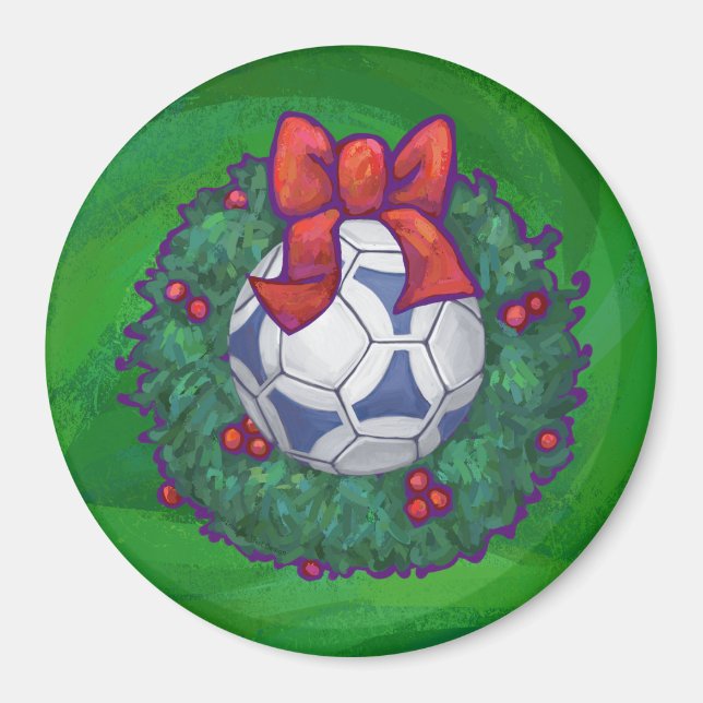 Aimant Balle de football festive blanche et bleue sur fon (Devant)