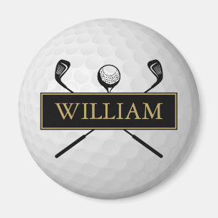 Aimant Balle de Golf Personnalisée Nom Noir et Or