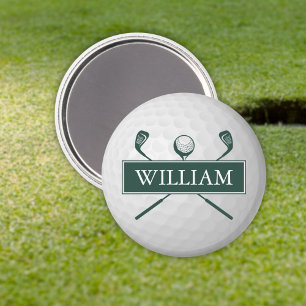 Aimant Balle de golf vert émeraude au nom personnalisé