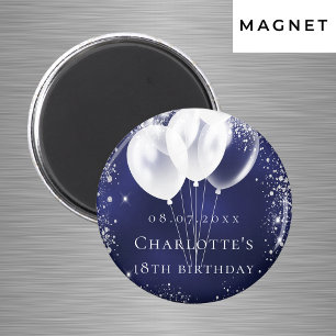 Aimant Ballons argentés bleu marine pour anniversaire sav