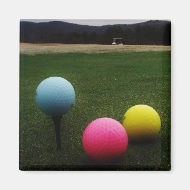 Aimant Ballons de golf JAUNE, ROSE ET BLEU (Devant)