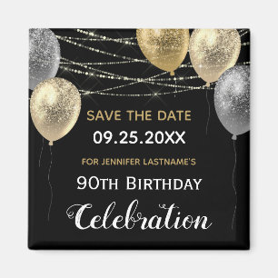 Aimant Ballons de Parties scintillant d'or 90e anniversai