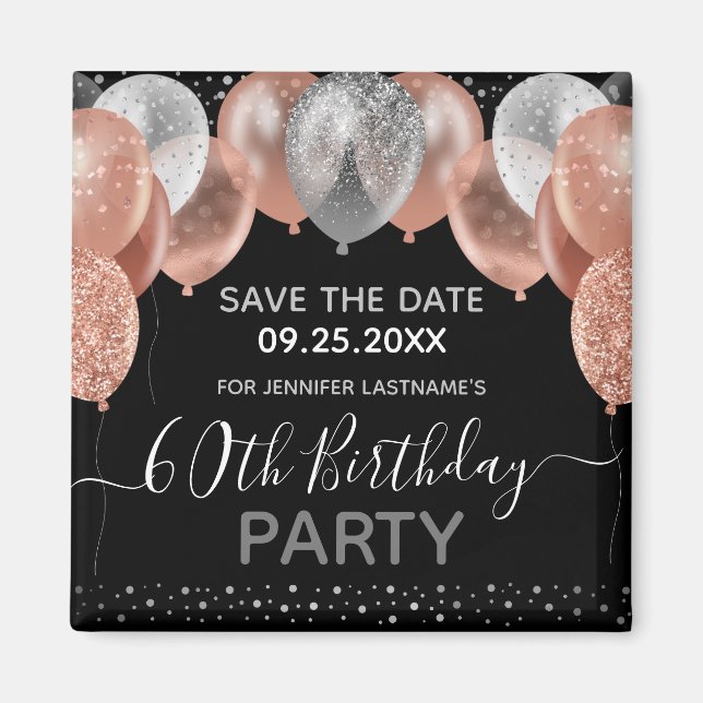 Aimant Ballons de Parties scintillant rose 60e anniversai (Devant)