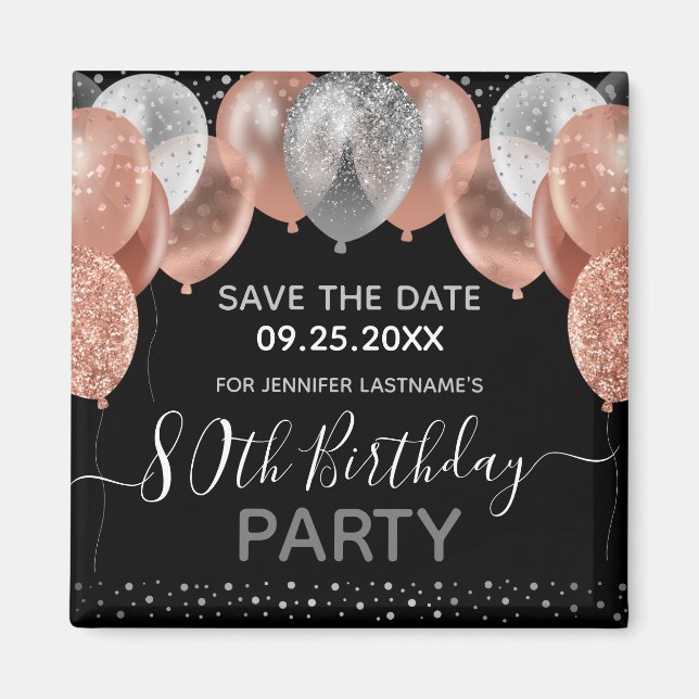 Aimant Ballons de Parties scintillant rose 80e anniversai (Devant)