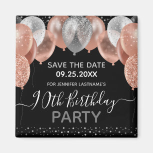Aimant Ballons de Parties scintillant rose 90e anniversai